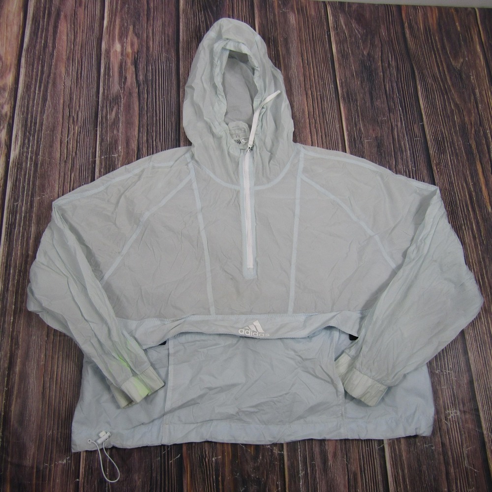 Adidas Jacket Womens M Gray Hooded 1/2 Zip Lightweight Windbreaker Pullover